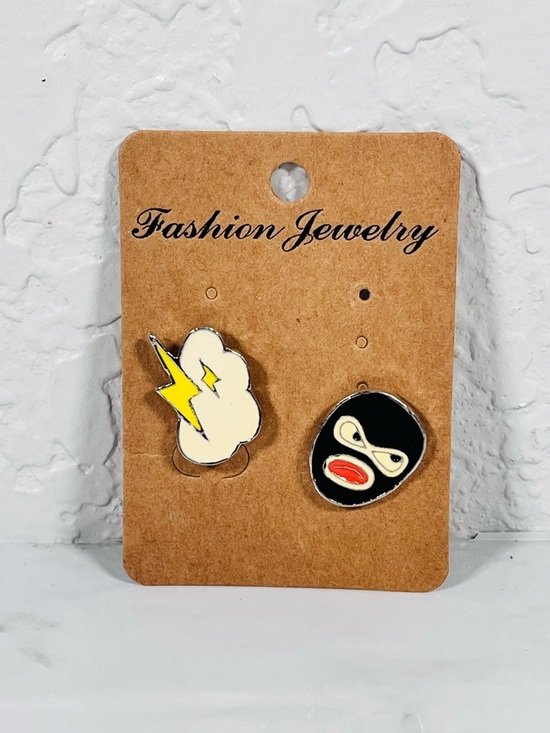 Fashion Jewelry Jewelry - Fashion Jewelry Lightning Cloud & Mask Pin  Set